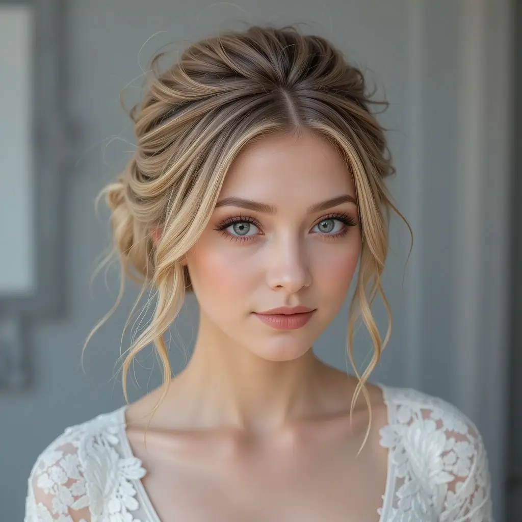 Messy Bun with Wispy Layers