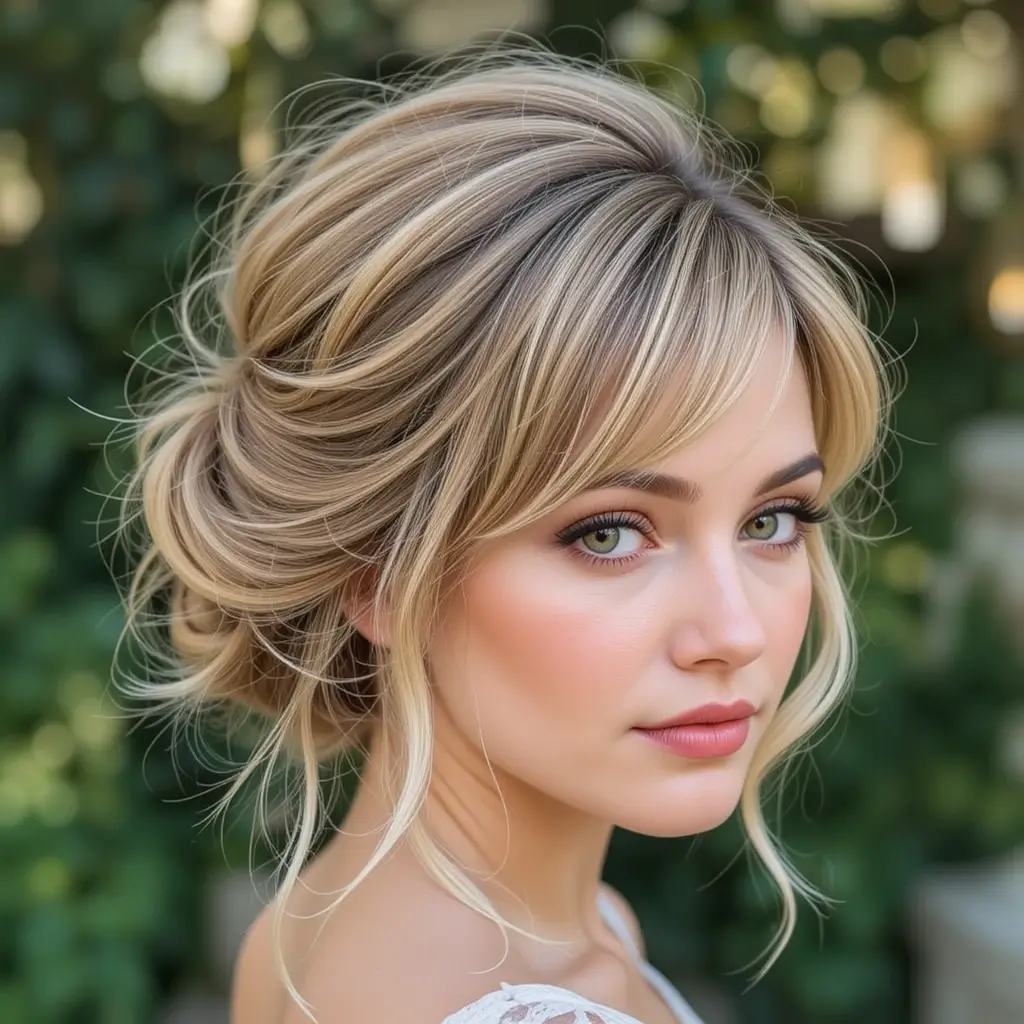 Messy Chignon with Soft Bangs