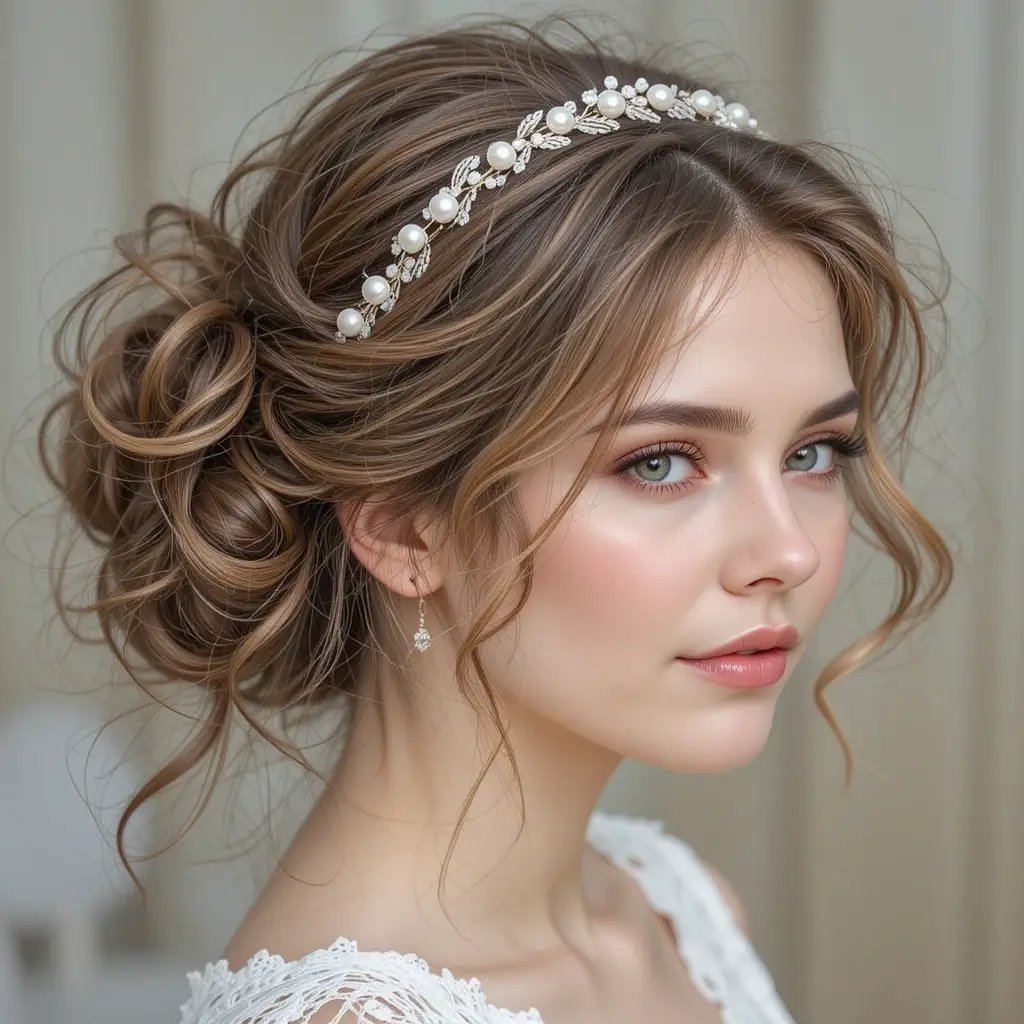 Messy Curly Bun with Face-Framing Pieces