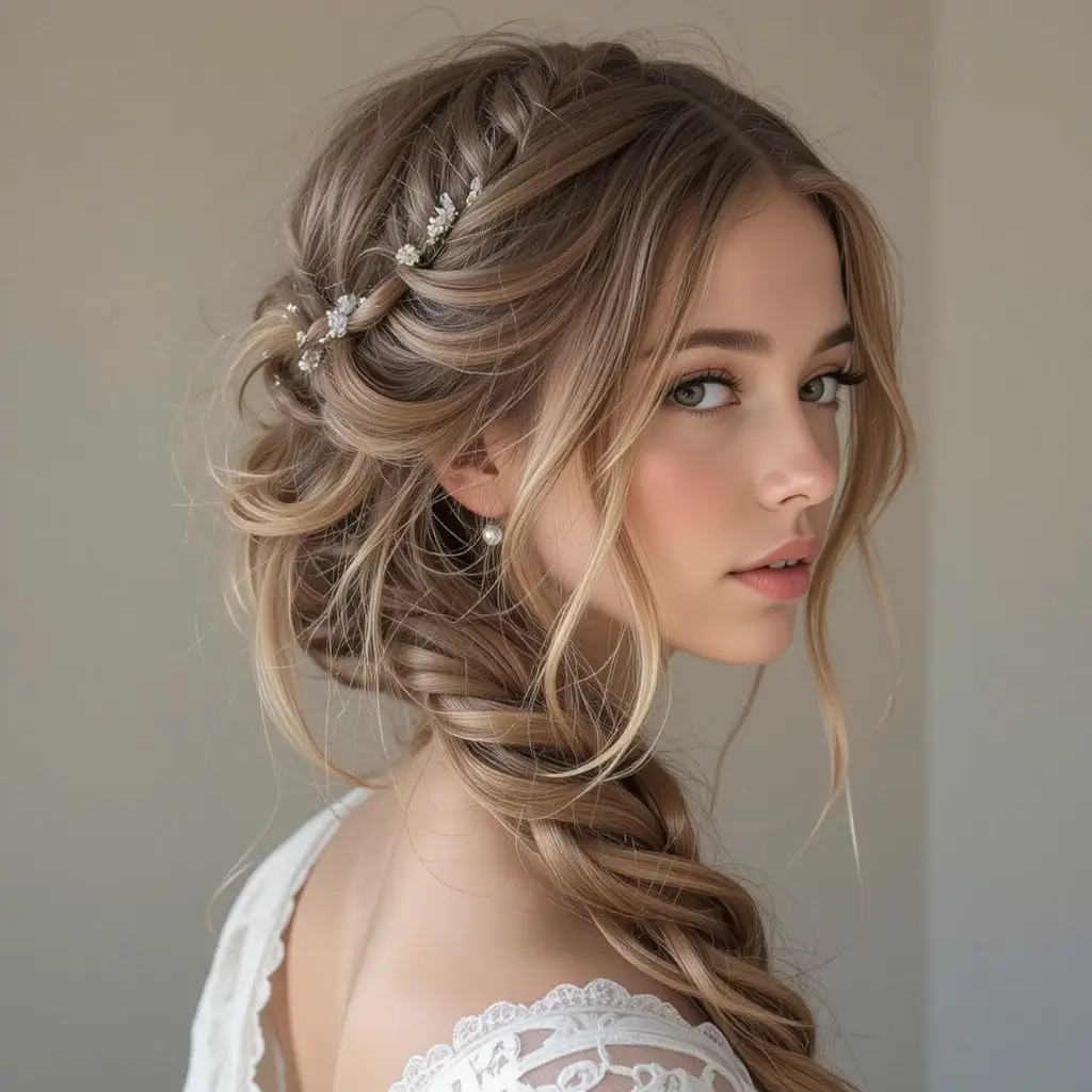 Messy Fishtail Braid with Face-Framing Layers