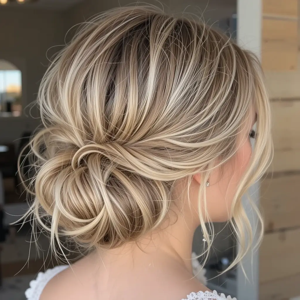 Messy Low Bun with Tendrils