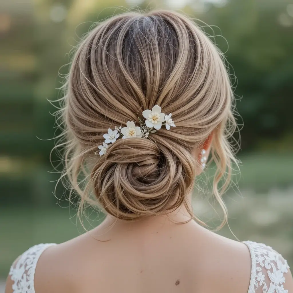 Messy Low Bun with Tendrils