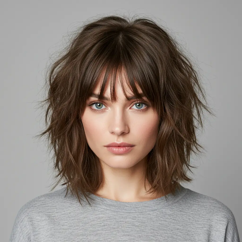 Messy Medium Hair with Side Bangs