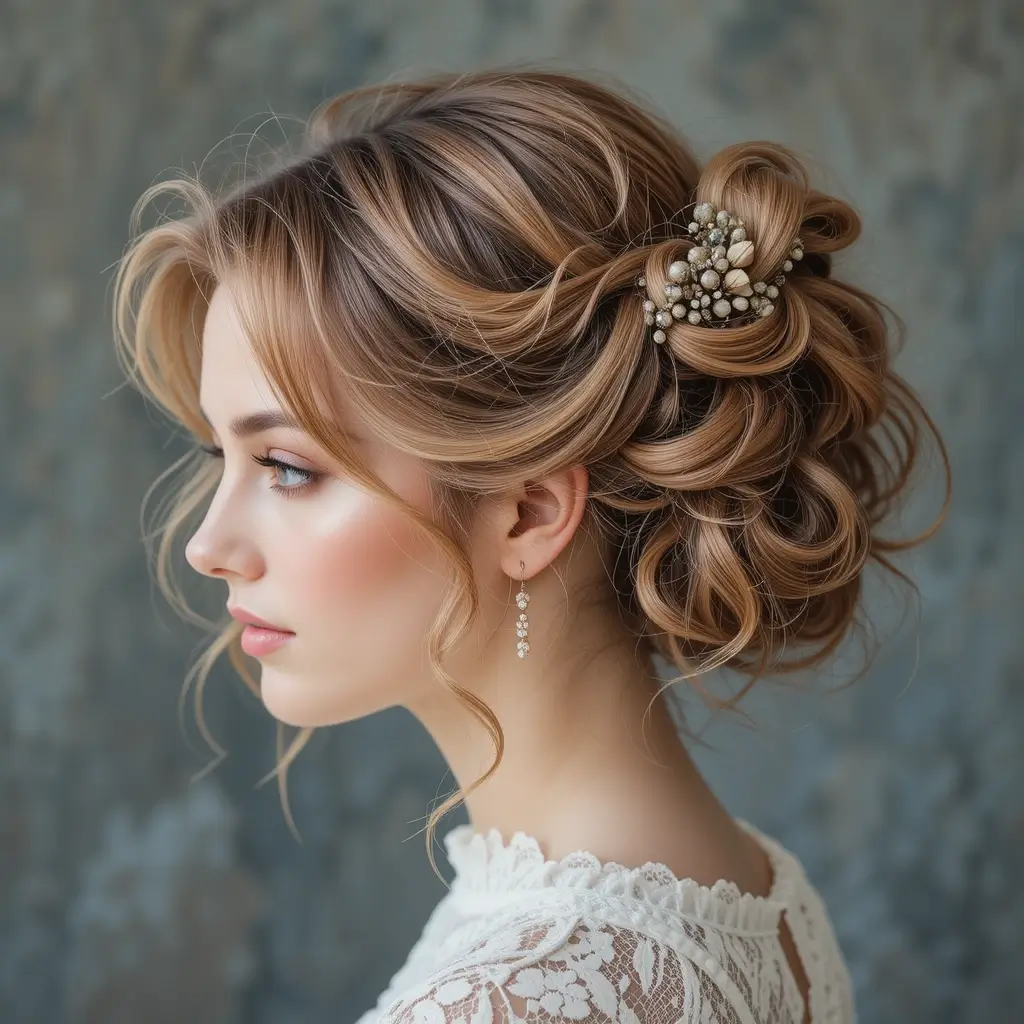 Messy Vintage Updo with Curls