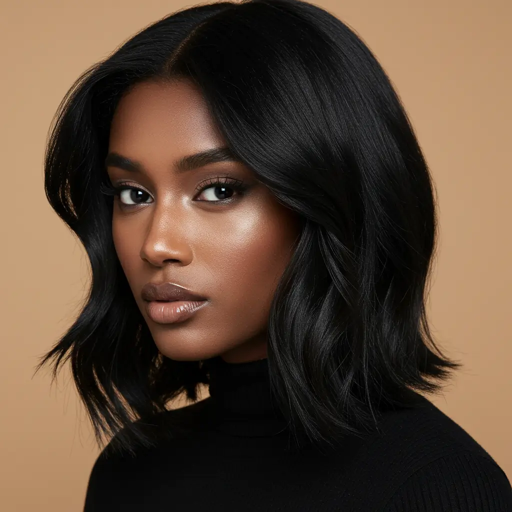 Midnight Black with Face-Framing Highlights