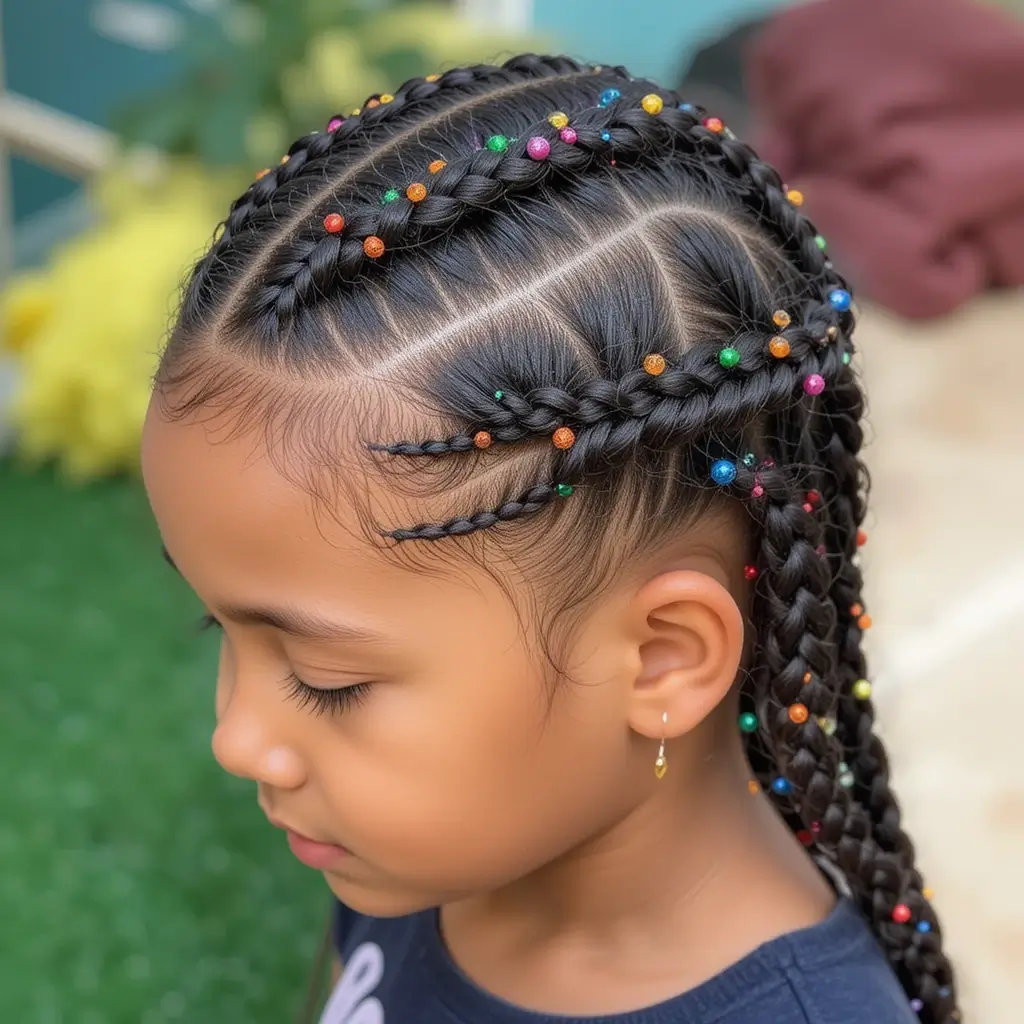 Mini Cornrow Braids with Beads