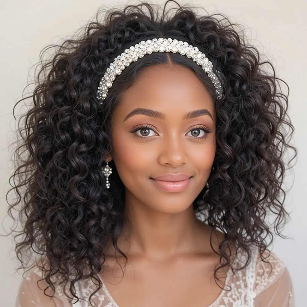 Natural Afro Curls with a Beaded Headband