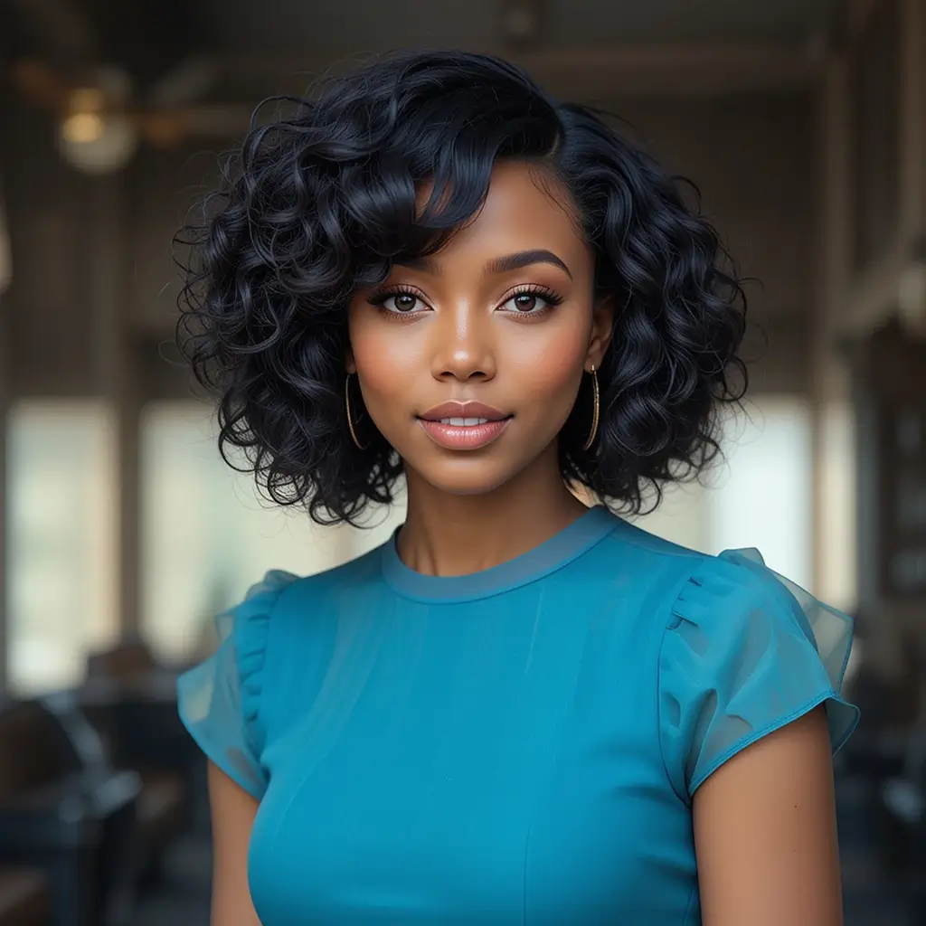 Natural Hair Bob with Side Bangs