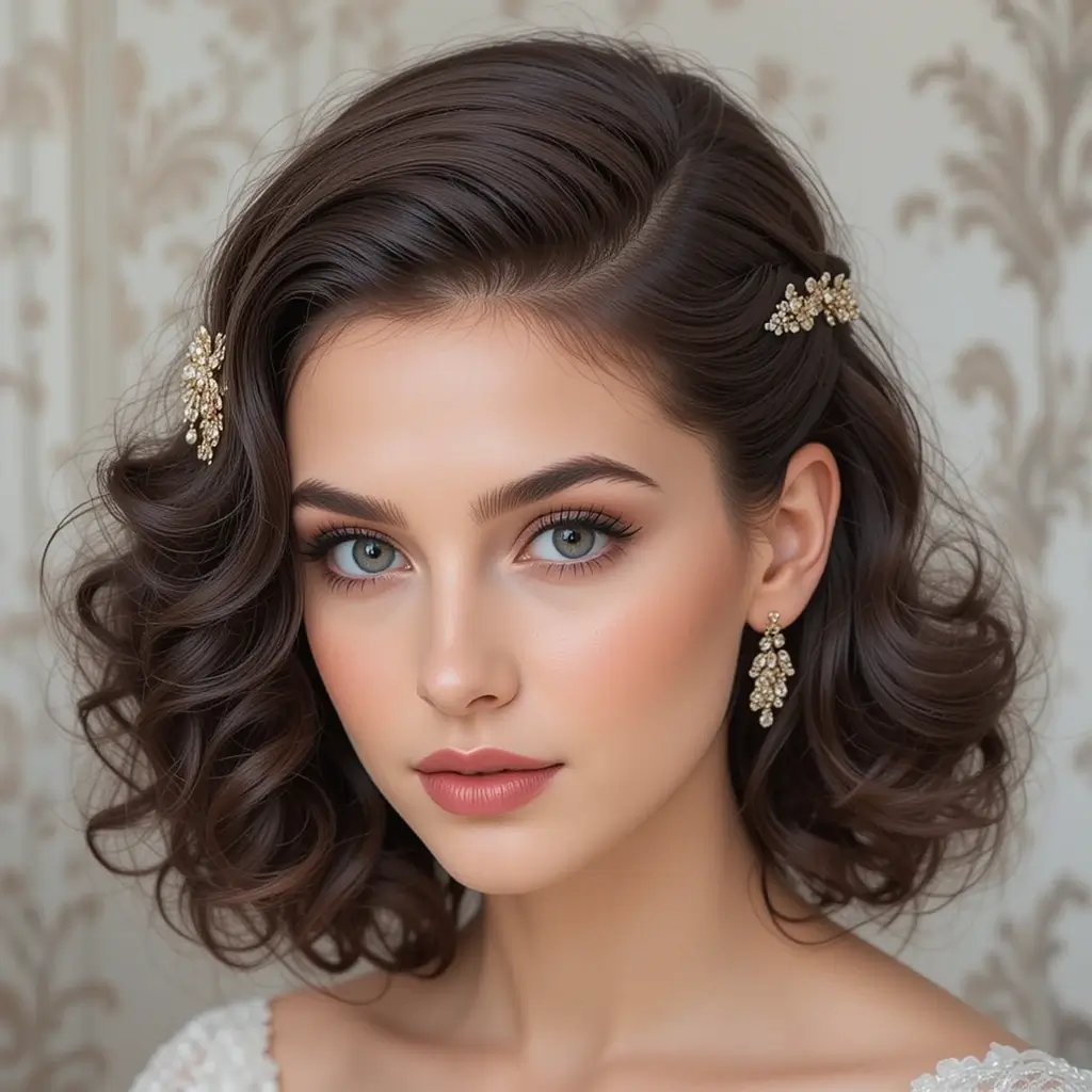 Old Hollywood Side Part with Defined Waves