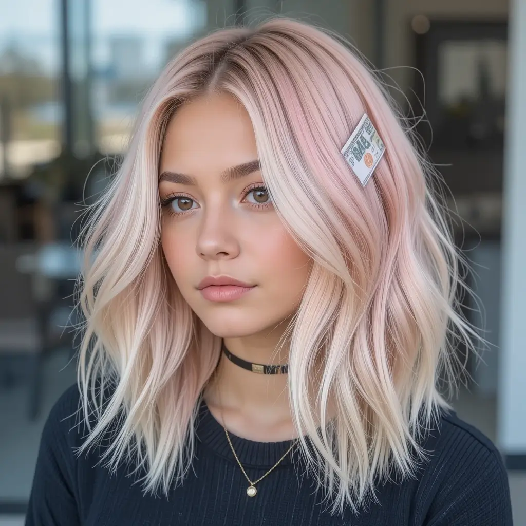 Pastel Pink Money Piece on Blonde Hair