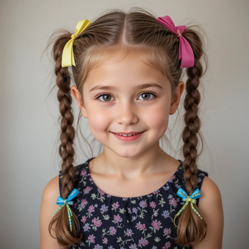 Pigtail Braids with Ribbons