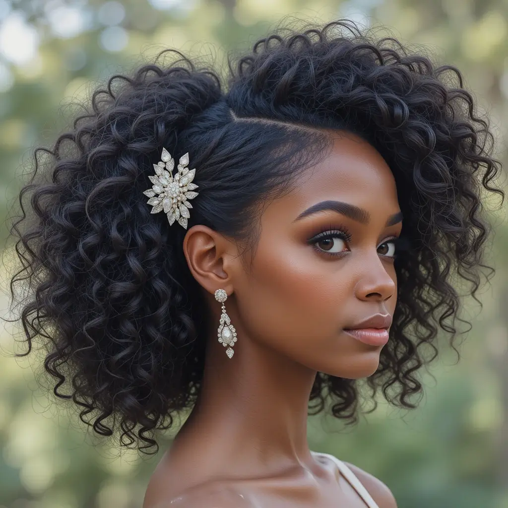 Pinned Back Natural Fro with Floral Clips