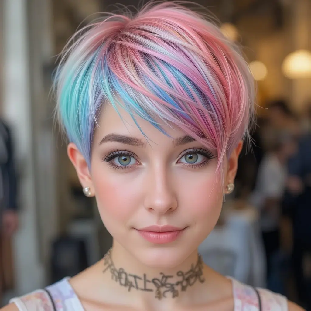 Pixie Cut with Colored Streaks