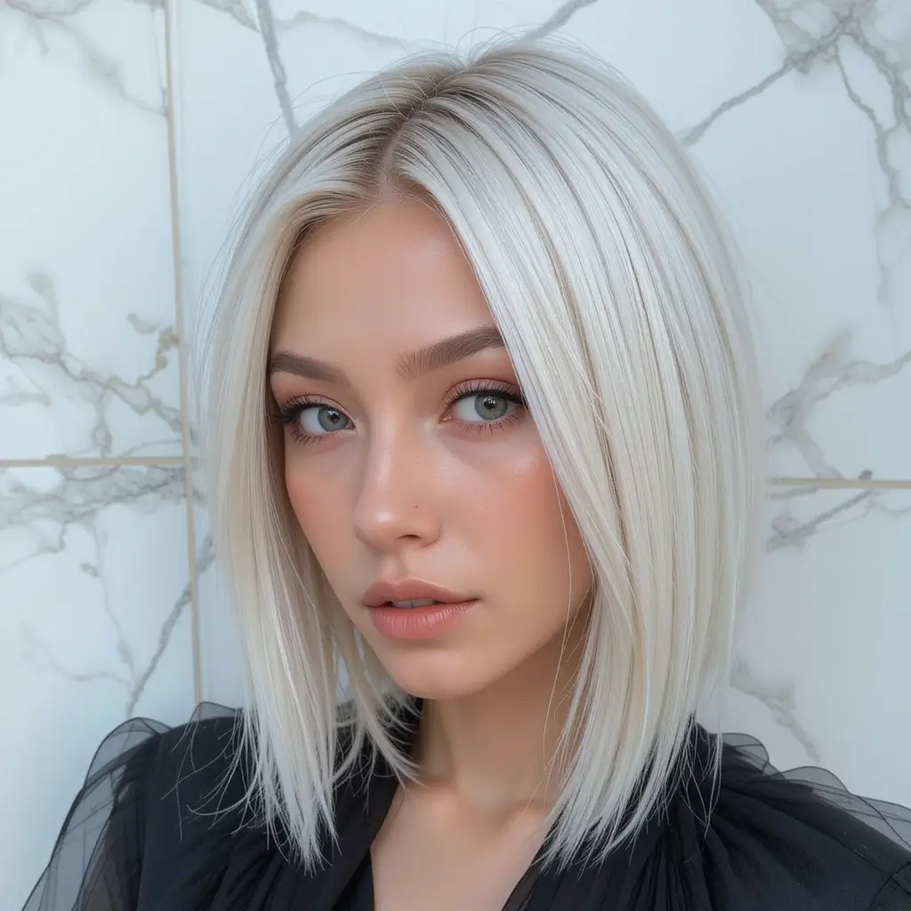 Platinum Blonde Lob with Blunt Ends