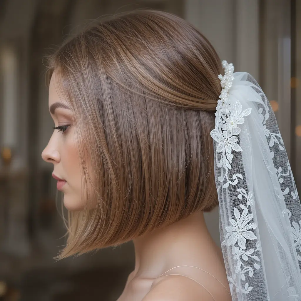 Polished Bob with a Sleek Low Veil