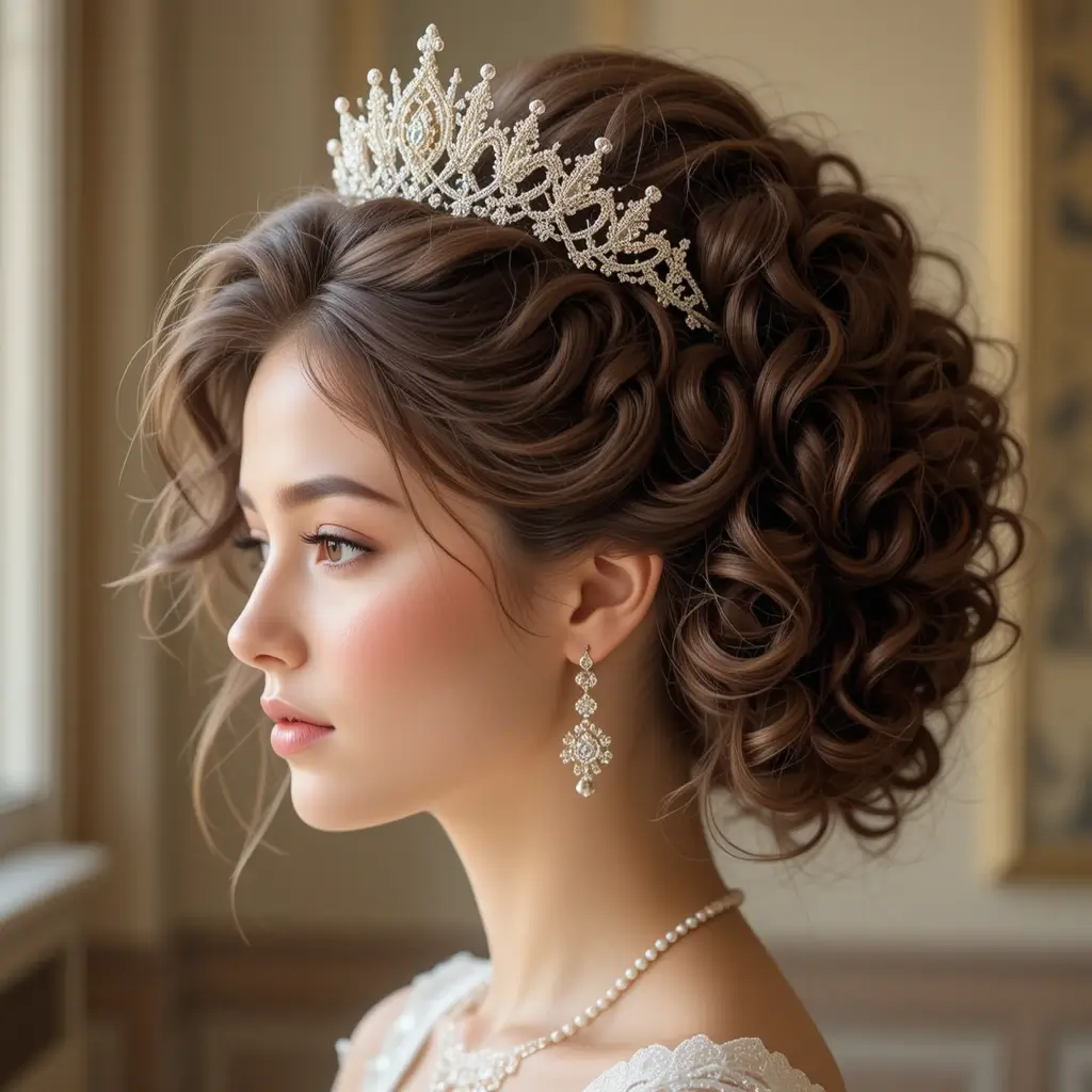 Regal Curly Updo with Tiara