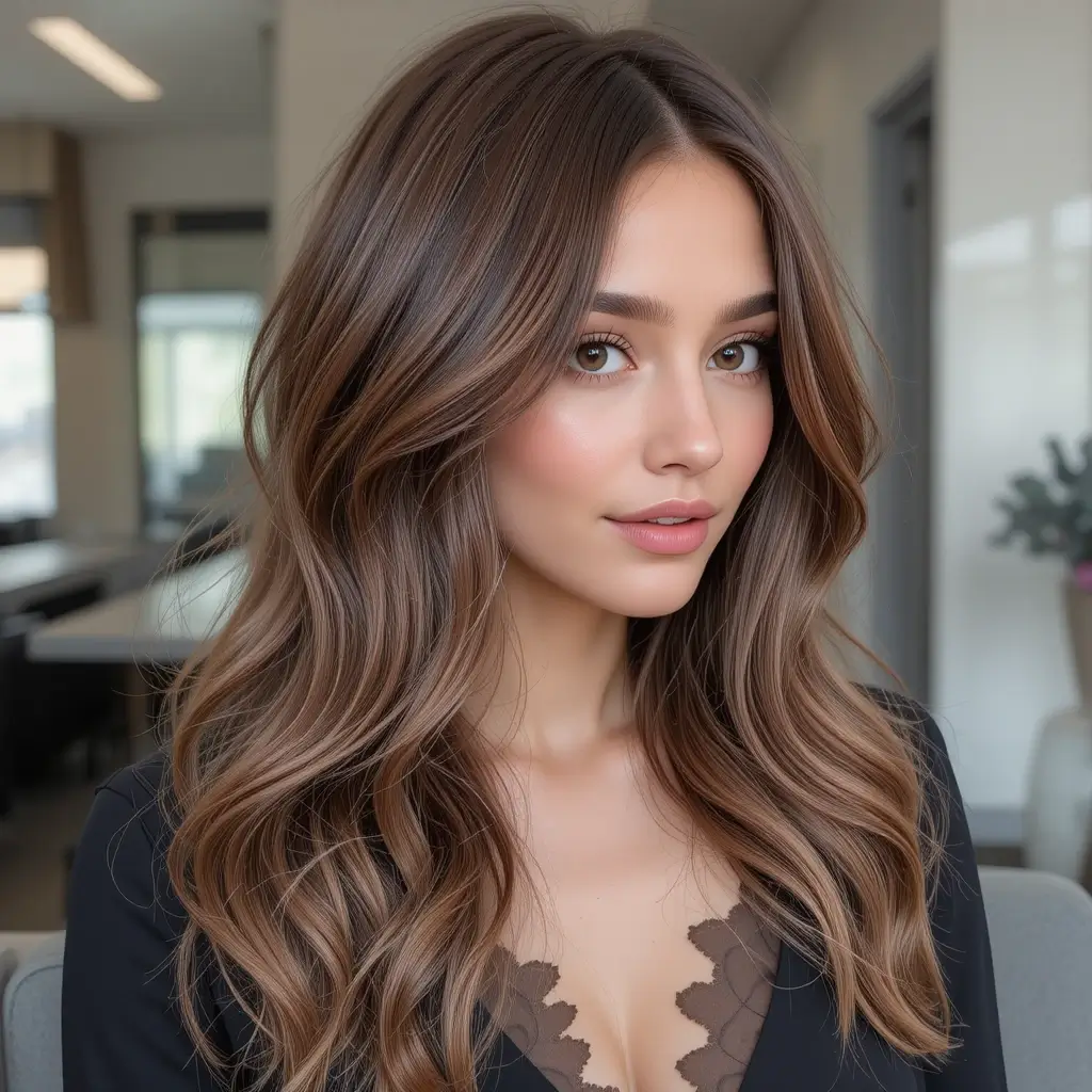 Rich Chocolate Money Piece on Light Brown Hair