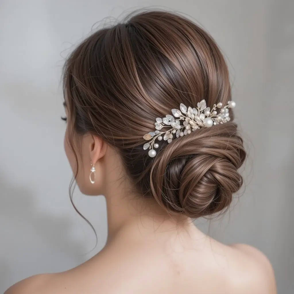 Rolled Chignon with Decorative Clips