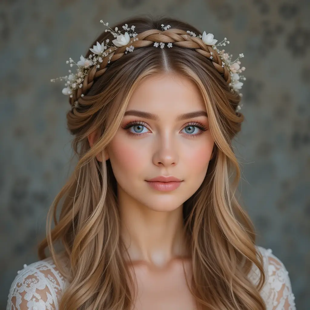 Romantic Braided Crown with Loose Strands