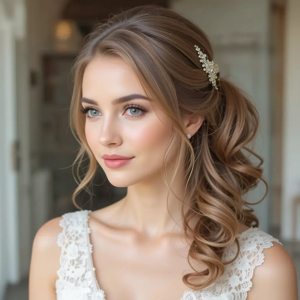 Romantic Side Ponytail with Soft Curls