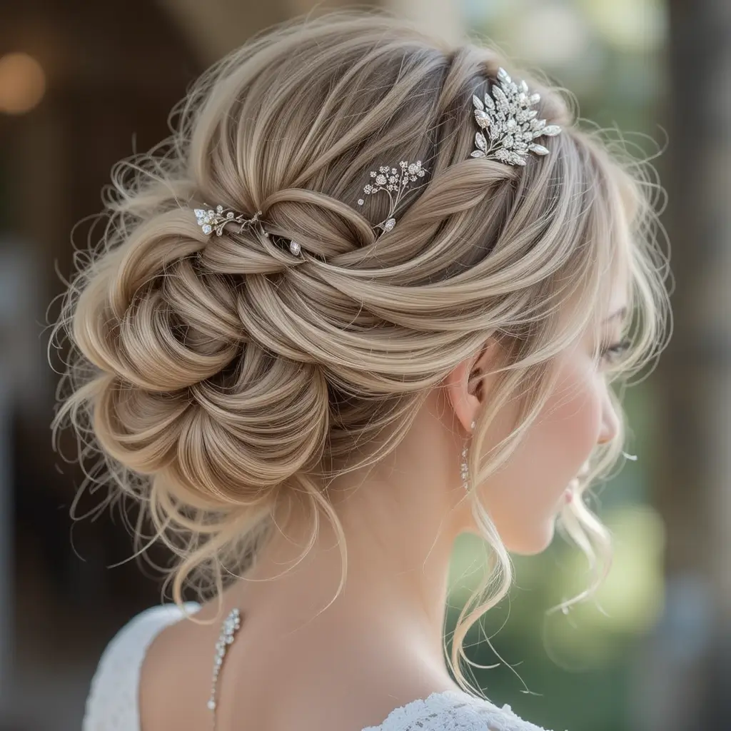 Romantic Updo with Wispy Tendrils