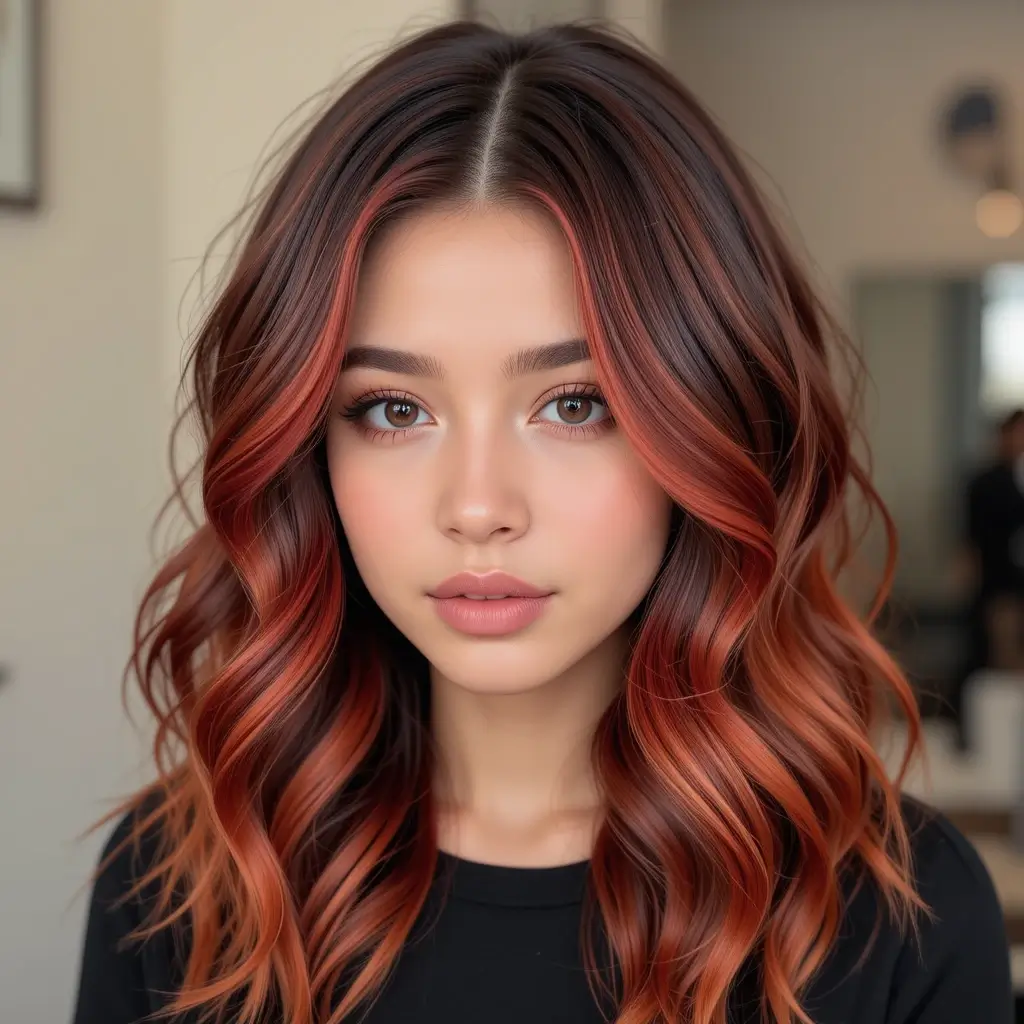 Rusty Red Melt on Dark Hair