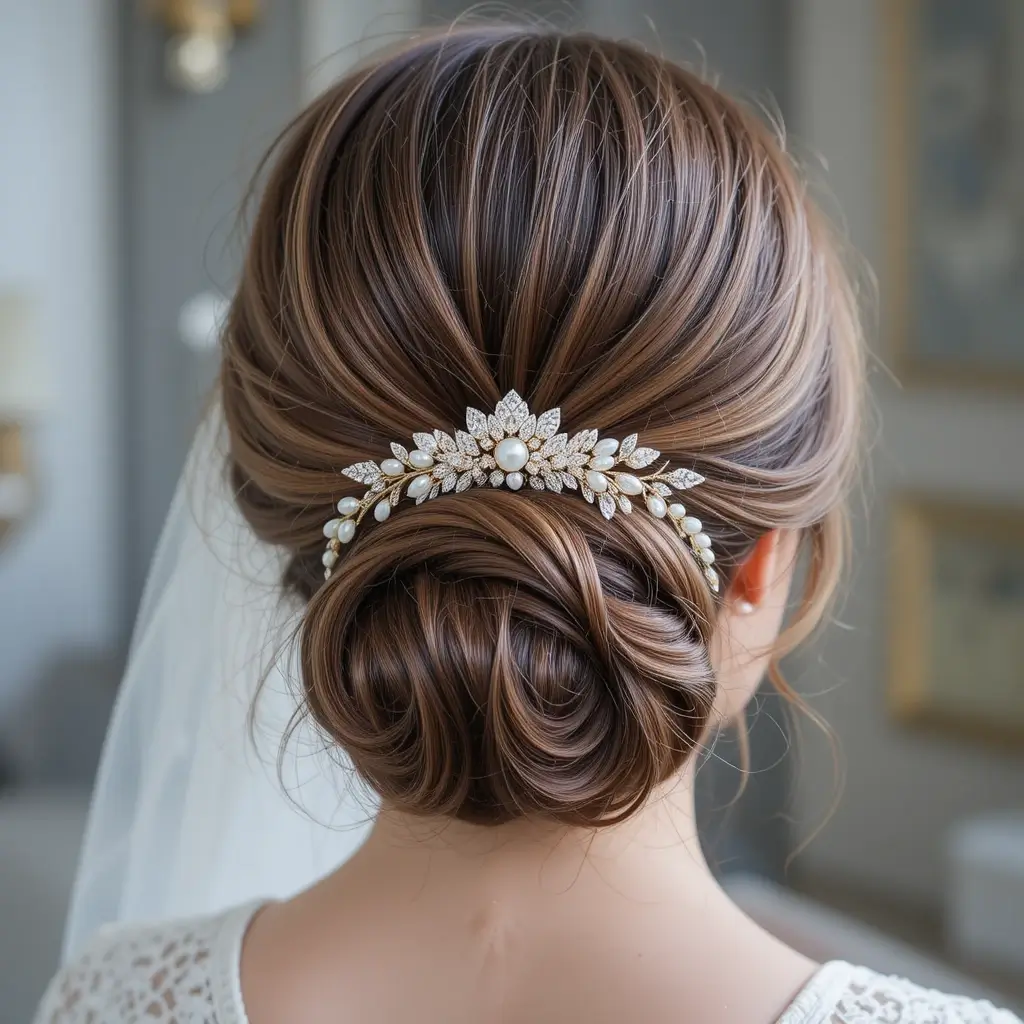 Sculpted Low Bun with Hair Accessories