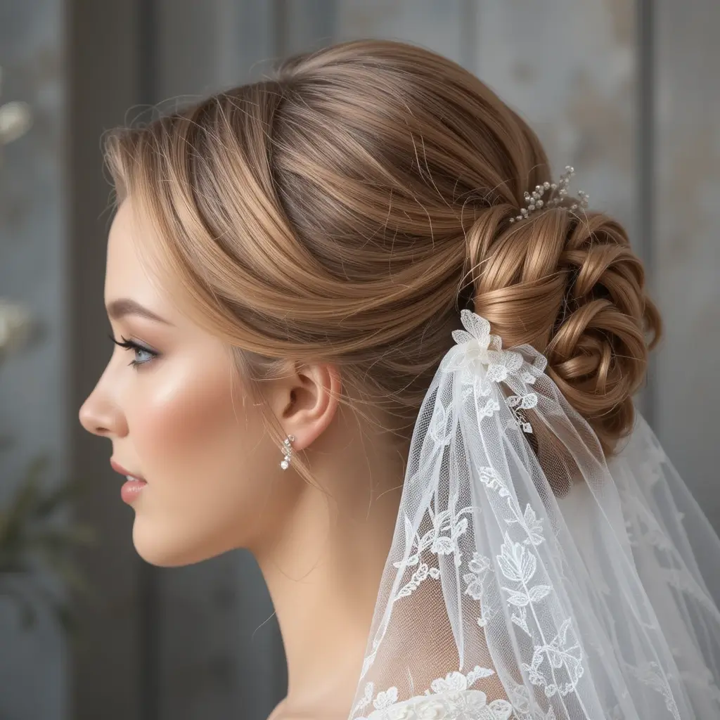 Sculpted Updo with Veil