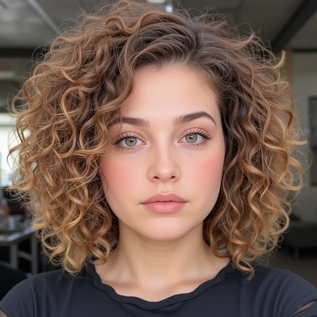 Short Curly Bob with Middle Part