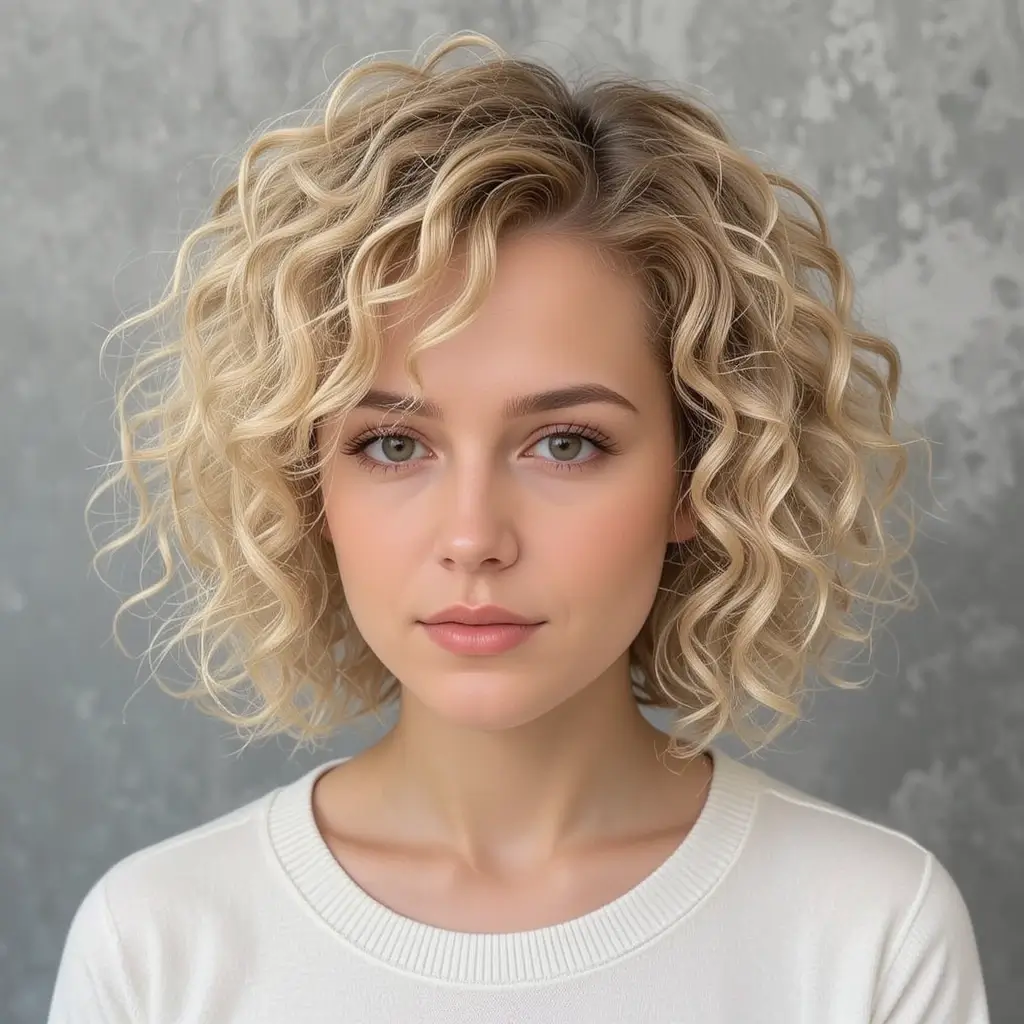 Short Curly Bob with Subtle Highlights