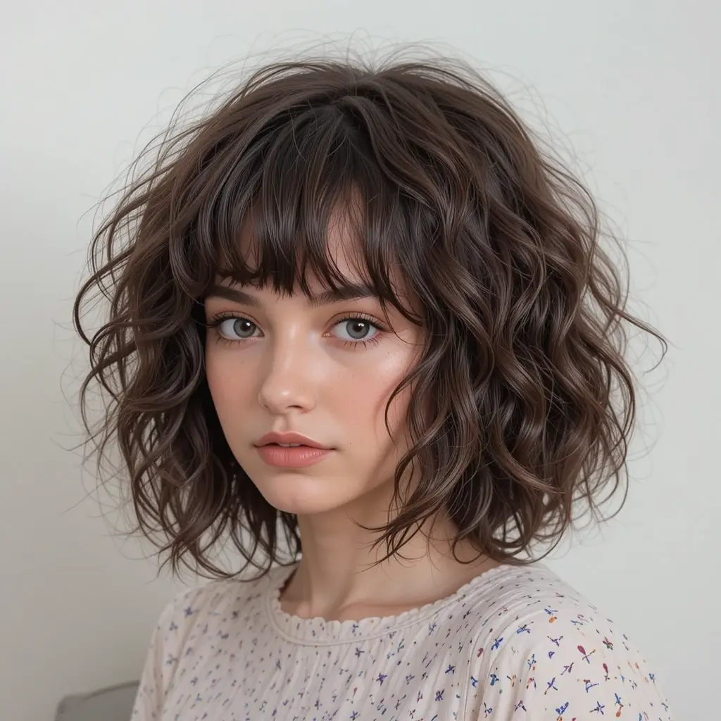 Short Curly Lob with Side Bangs