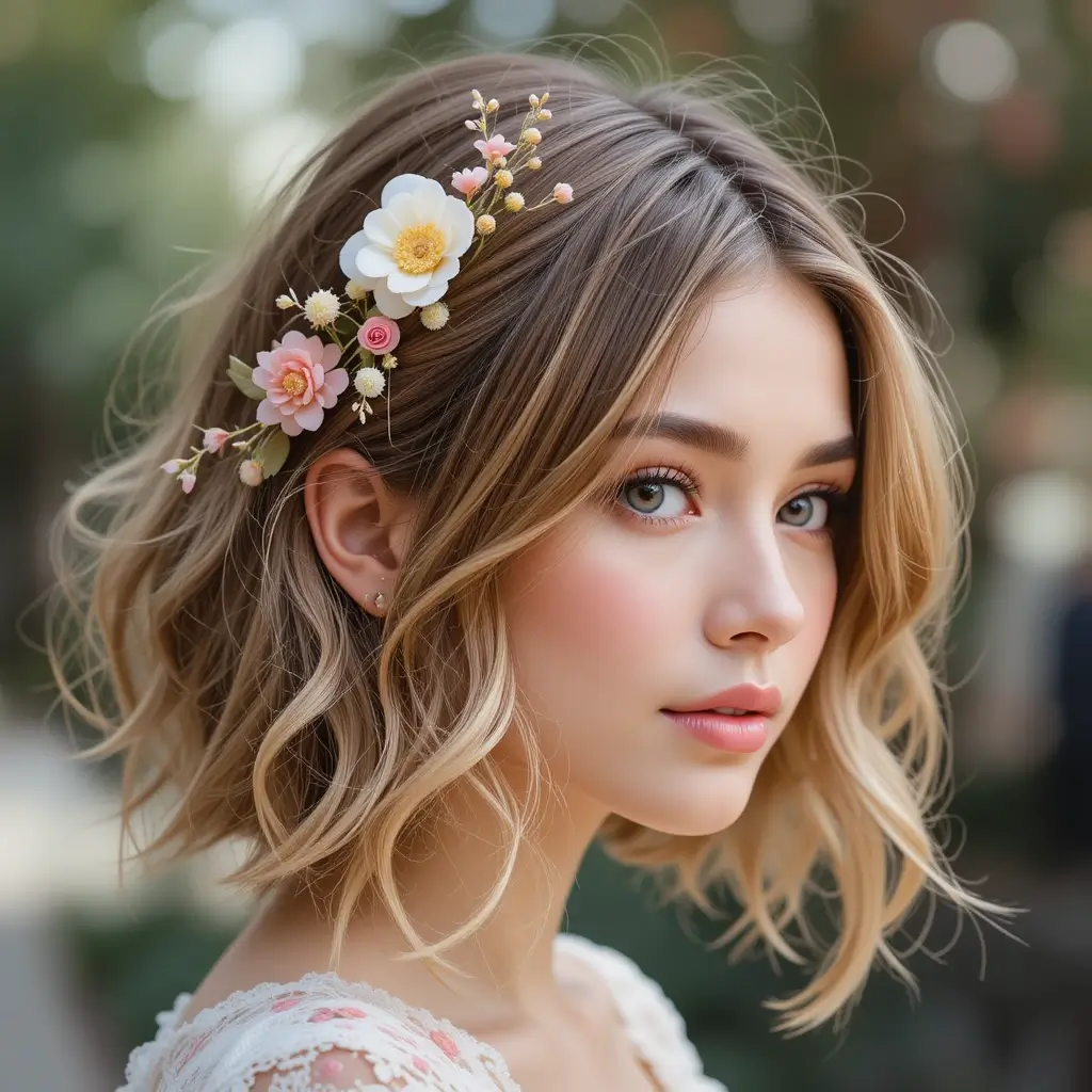 Short Hair with Floral Accessories