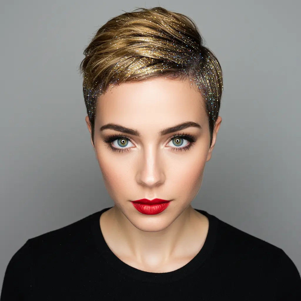 Short Hair with Glitter Roots