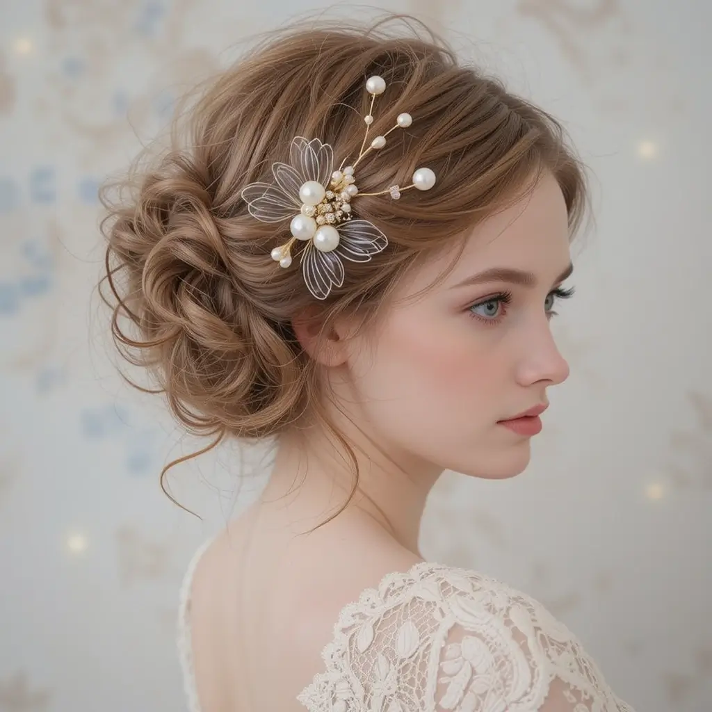 Short Hair with Pearl Pins