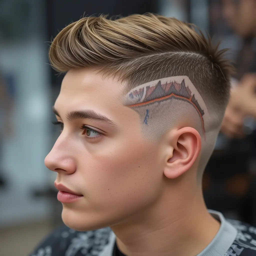 Short Side Fade with Line Design