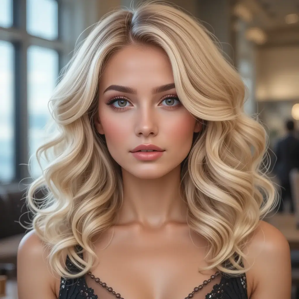 Shoulder-Length Blonde Hair with Soft Curls