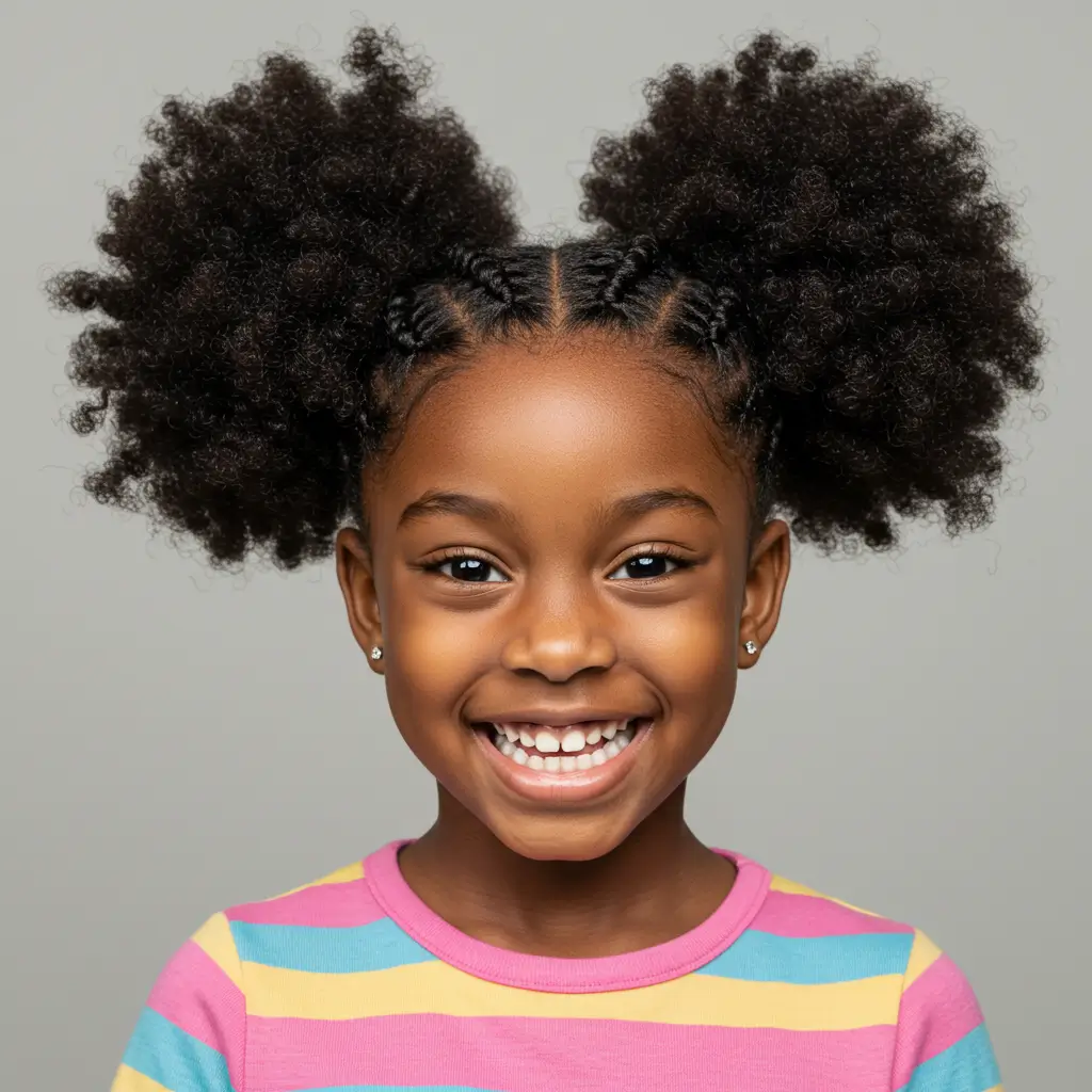 Side Cornrows with Afro Puffs