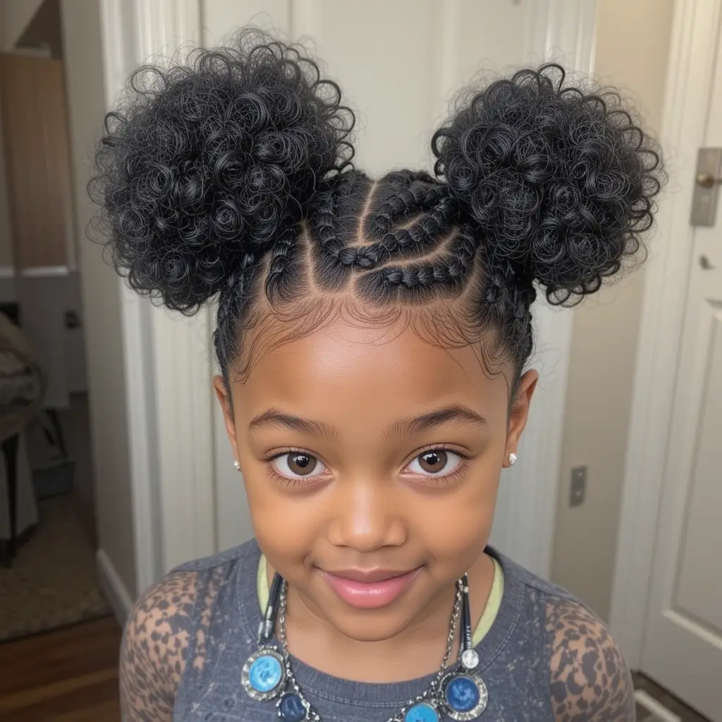 Side Cornrows with Afro Puffs