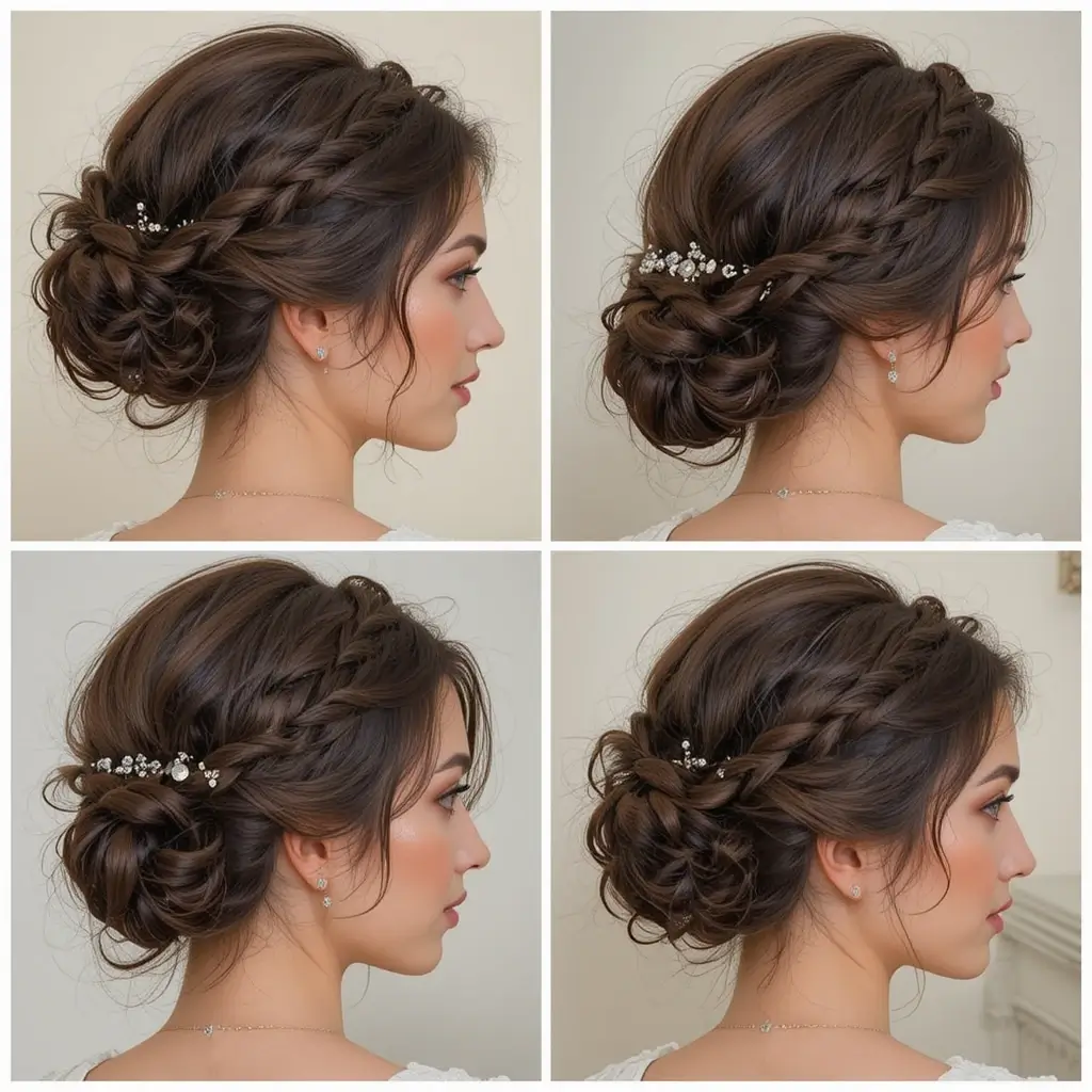 Side Curly Bun with Braided Detail