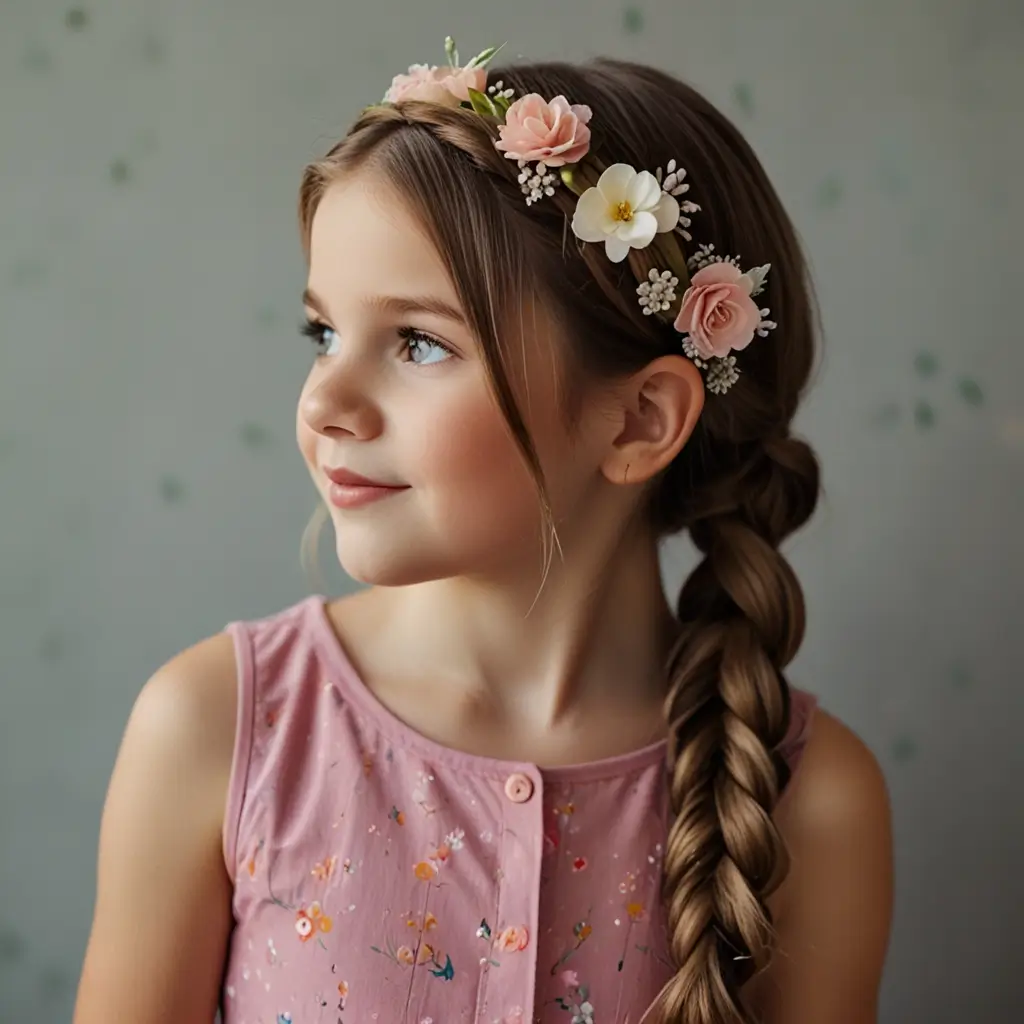 Side Fishtail Braid with Floral Clips
