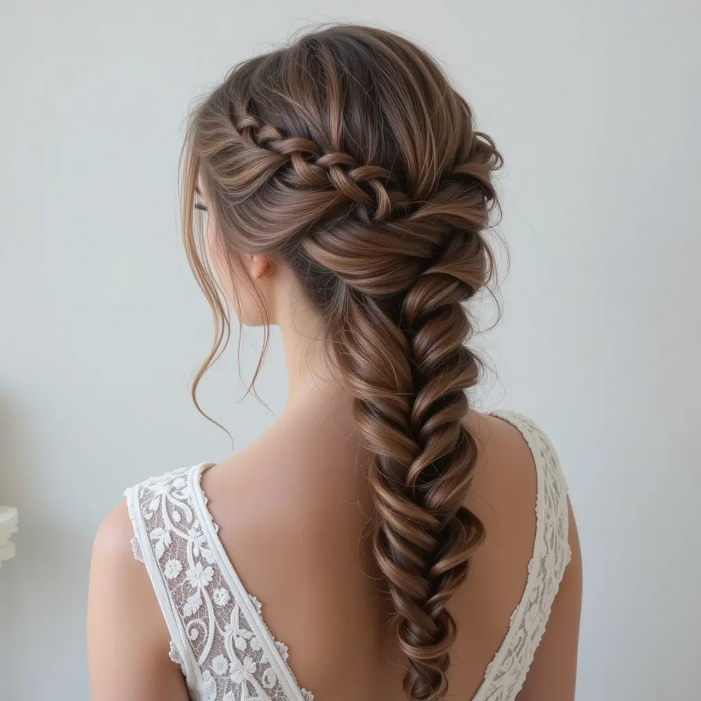 Side Fishtail Braid with Loose Curls