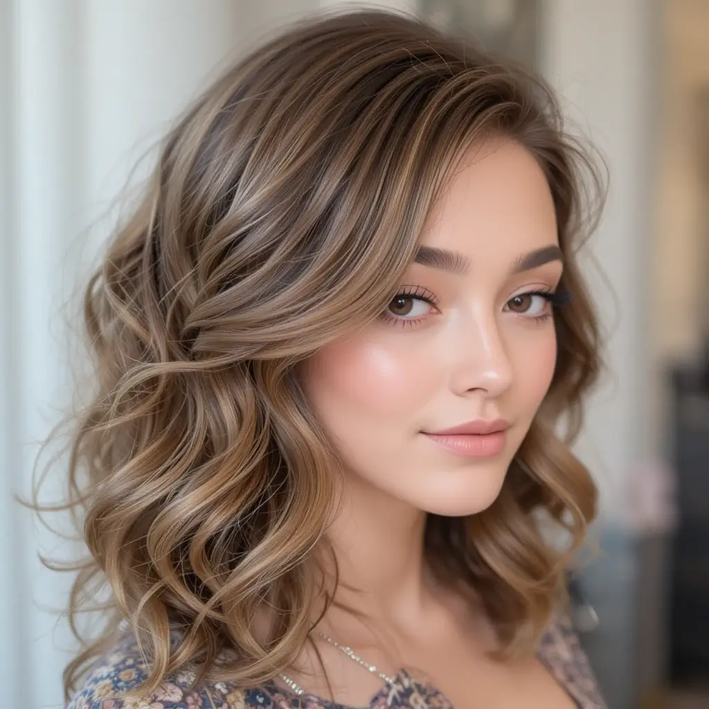 Side-Parted Medium Hair with Loose Curls