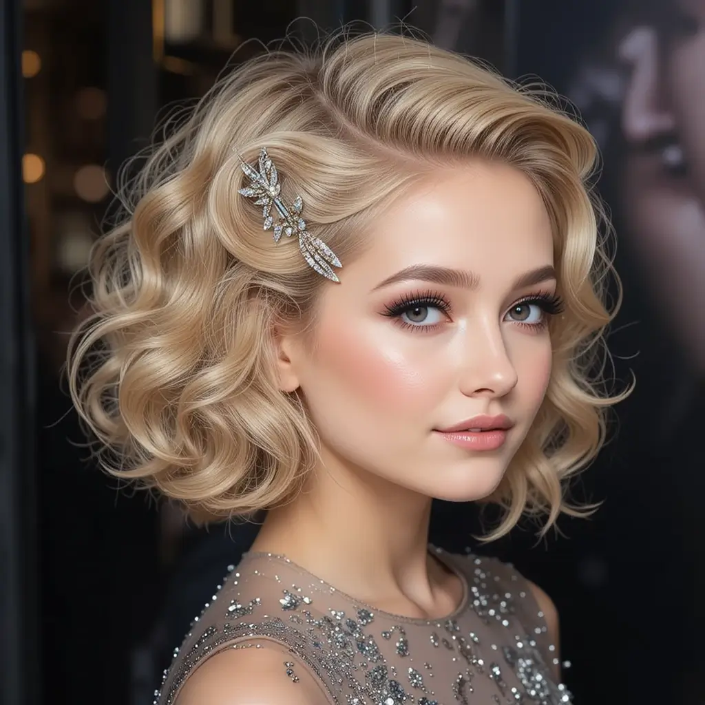 Side-Parted Short Curls with Sparkle