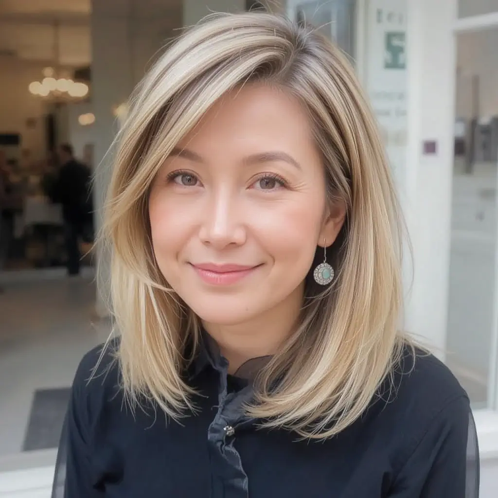 Side-Swept Bangs with Medium-Length Hair