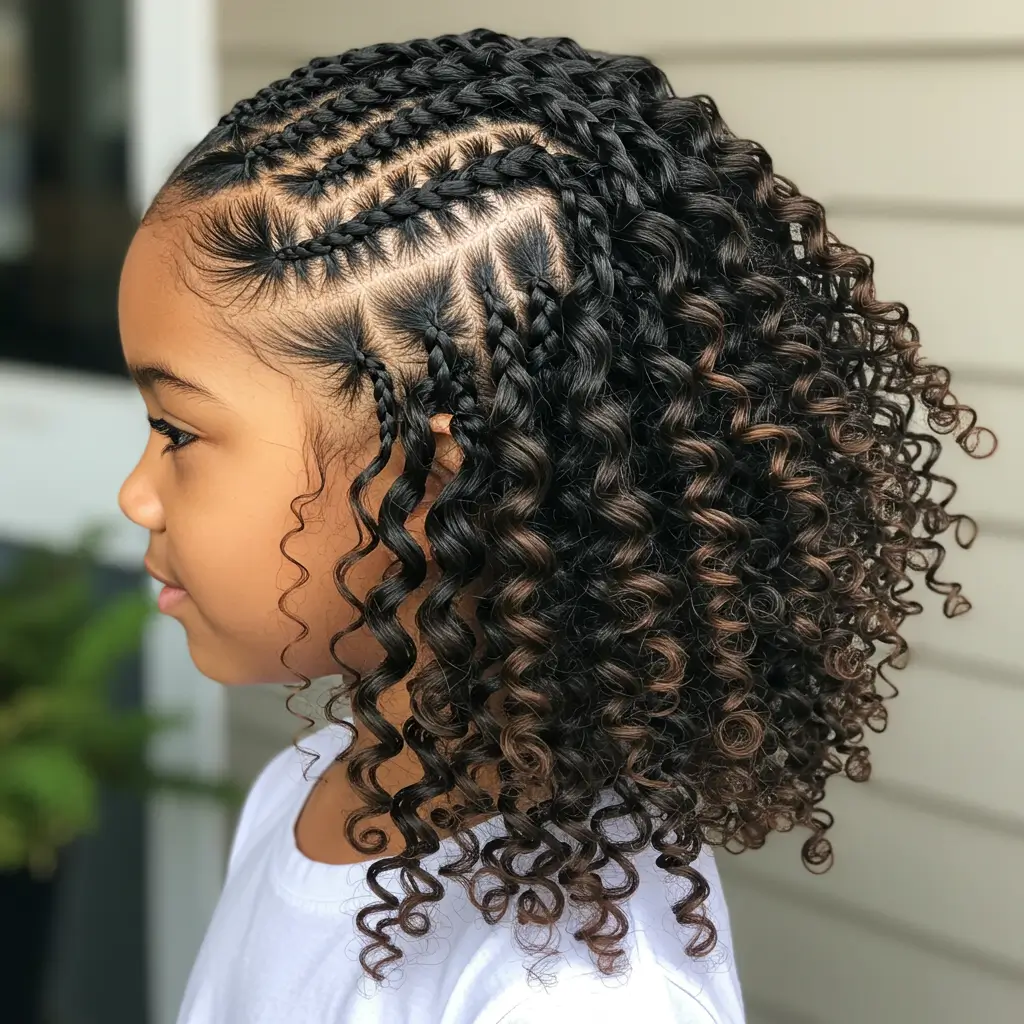 Side-Swept Cornrows with Curls