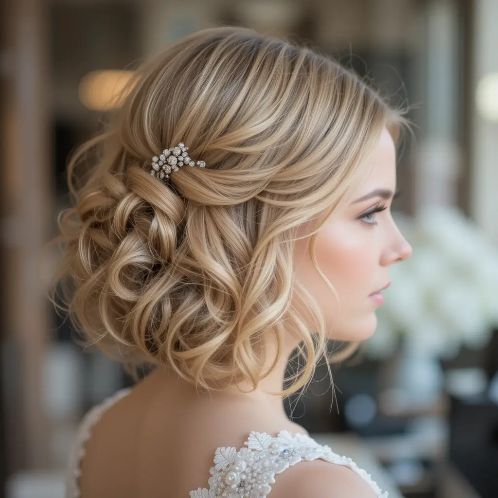 Side-Swept Curls with Bob Cut
