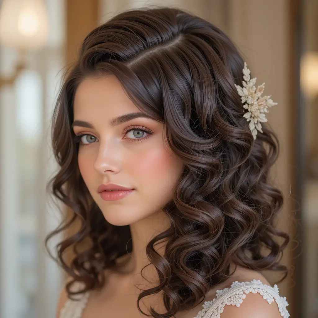 Side-Swept Curls with Hollywood Waves