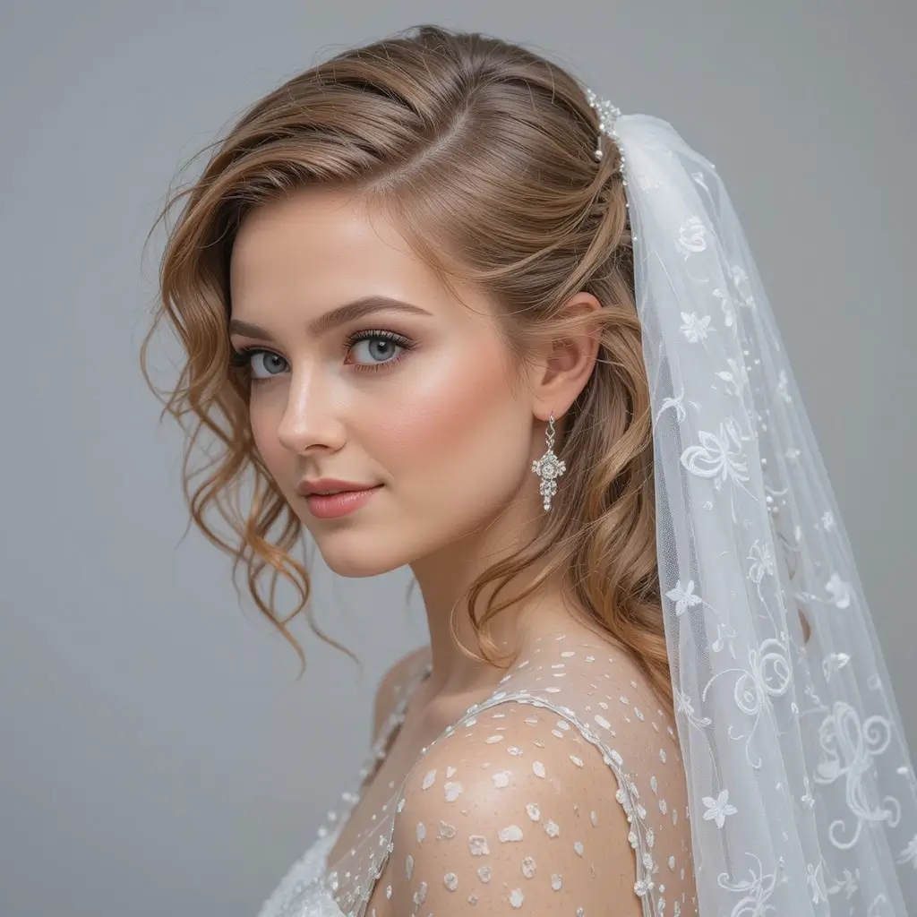 Side Swept Curls with Veil