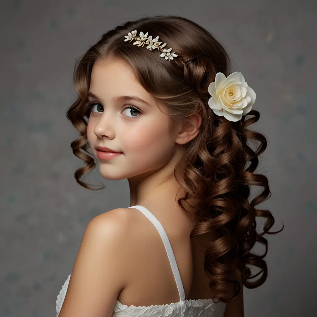 Side Swept Curls with a Flower Clip
