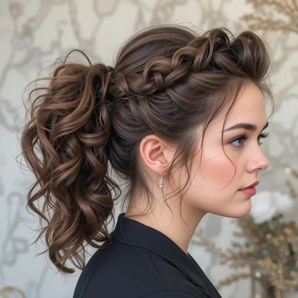 Side-Swept Curly Ponytail